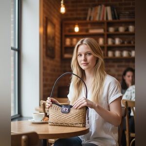 Brighton Tan and Black Woven Shoulder Bag Water Lilly Collection